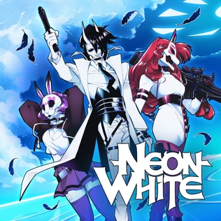 AN IMAGE OF 3 OF 6 MAIN CHARACTERS FROM THE VIDEO GAME NEON WHITE.