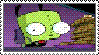 A GIF STAMP OF GIR FROM INVADER ZIM WITH THE TEXT 'WAFFLES' ON IT.