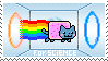 A GIF STAMP OF NYAN CAT GOING THROUGH TWO PORTALS FROM THE GAME PORTAL.
